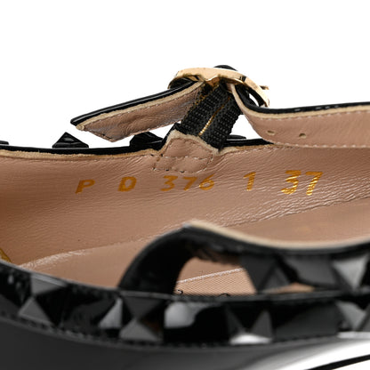 Valentino Garavani Patent Monochrome Rockstud Cage Ballerina Flats 37 Black 6 of 8