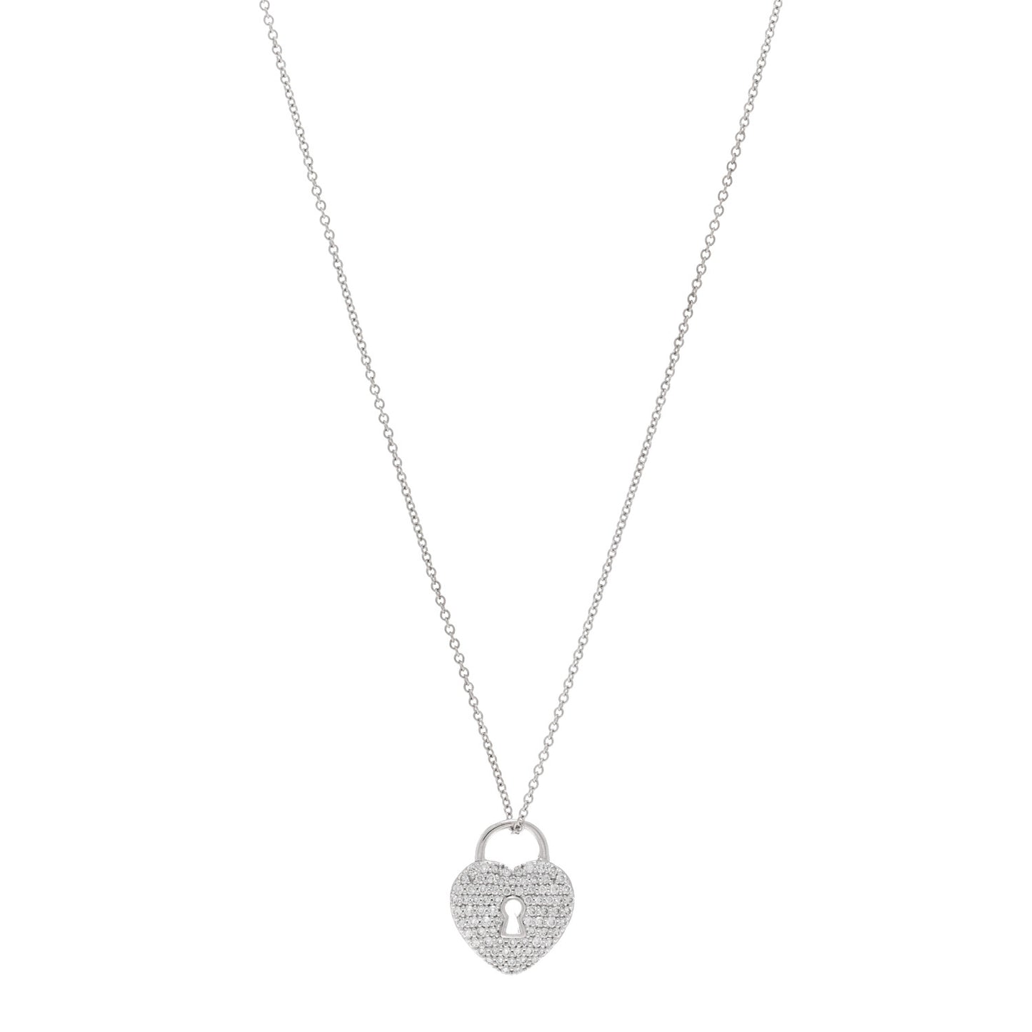 Platinum Diamond Small Heart Lock Pendant Necklace