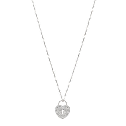 Tiffany Platinum Diamond Small Heart Lock Pendant Necklace 1 of 4