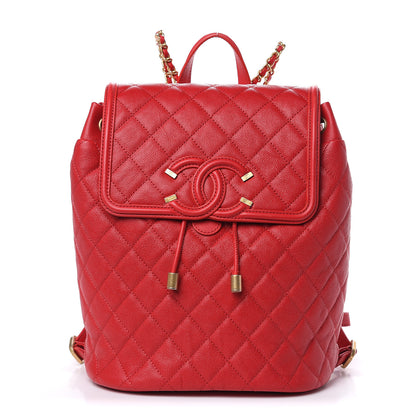 Chanel Caviar Quilted Filigree Backpack Red 1 of 11