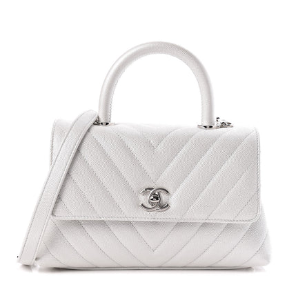 Chanel Iridescent Caviar Chevron Quilted Mini Coco Handle Flap White 1 of 11