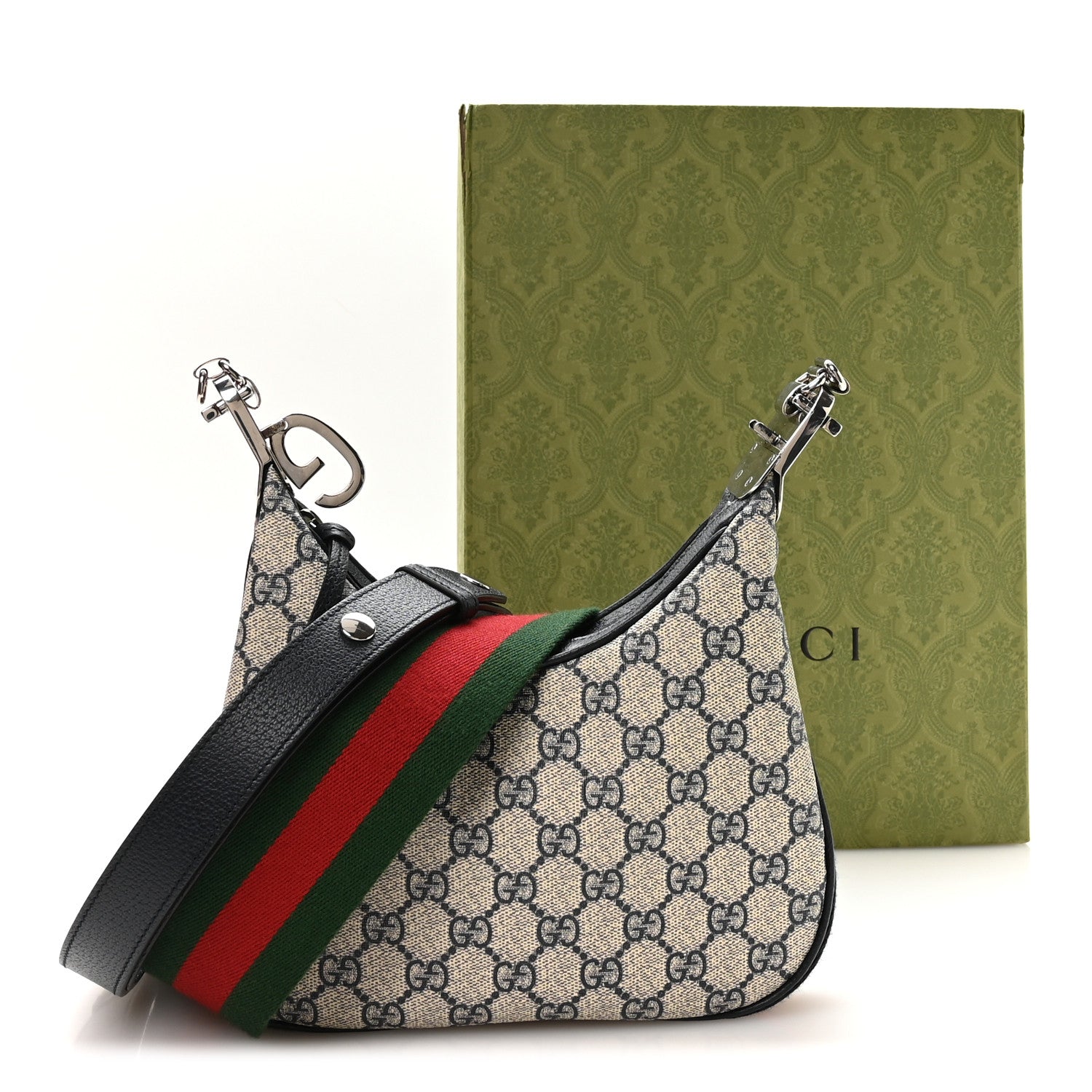 Gucci GG Supreme Monogram Textured Calfskin Web Small Attache Shoulder Bag Beige Blue 11 of 11