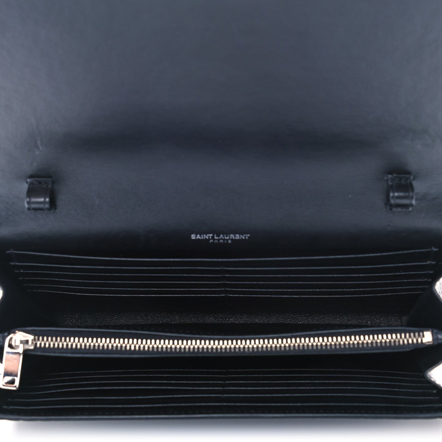 Calfskin Crocodile Embossed Monogram Chain Wallet Black