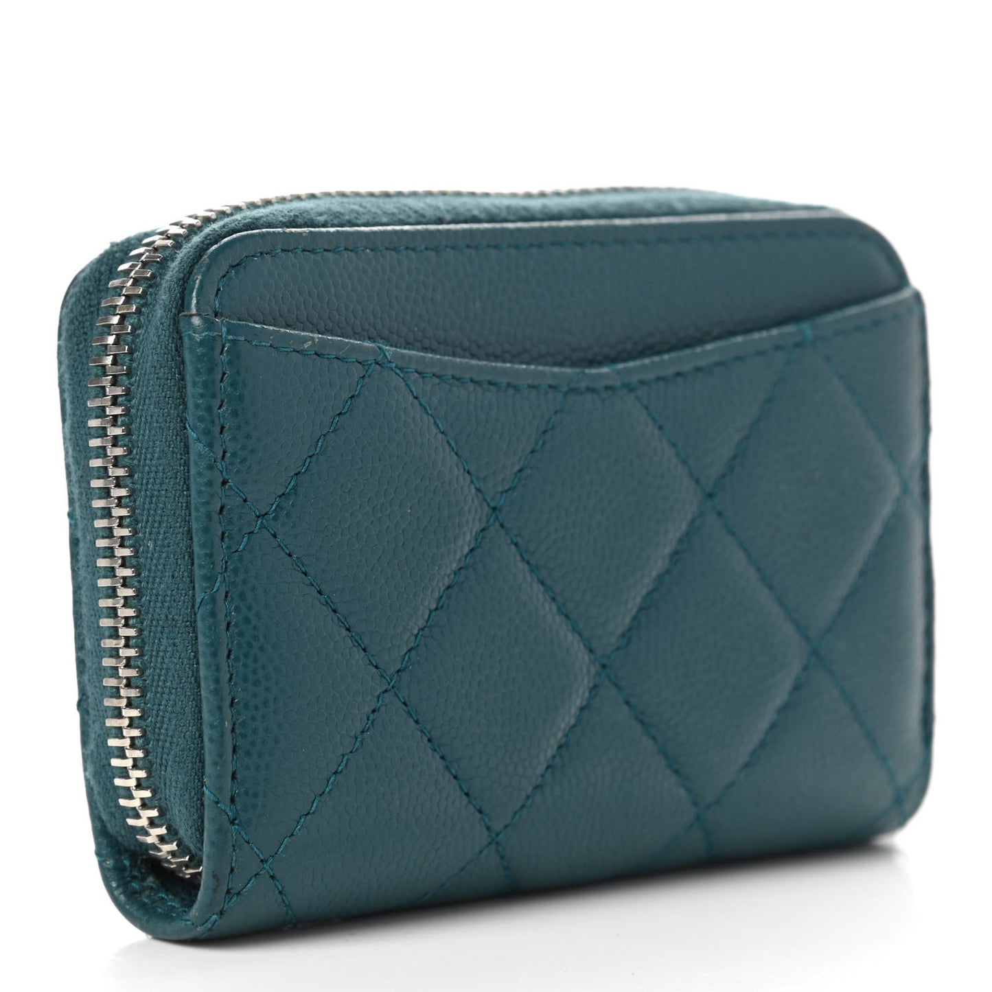 Caviar Quilted Zip Coin Purse Wallet Dark Turquoise