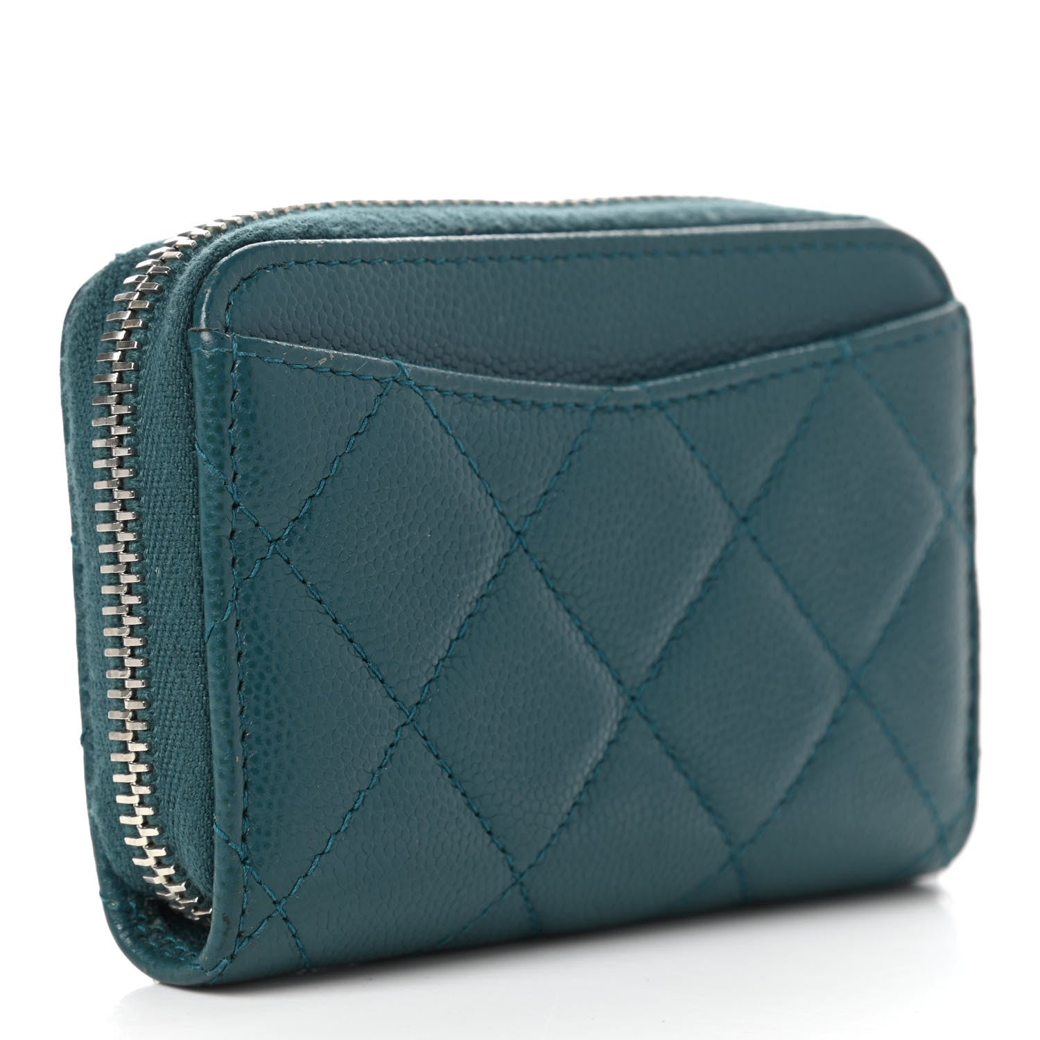 Chanel Caviar Quilted Zip Coin Purse Wallet Dark Turquoise 3 of 8