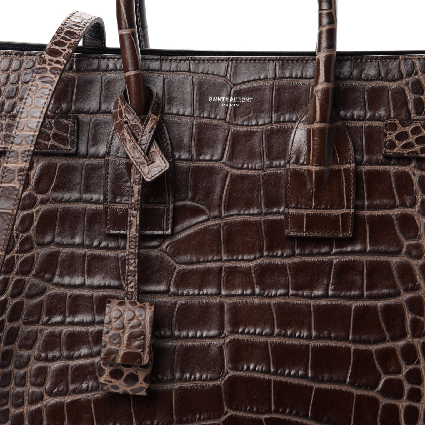 Calfskin Crocodile Embossed Small Sac De Jour Brown