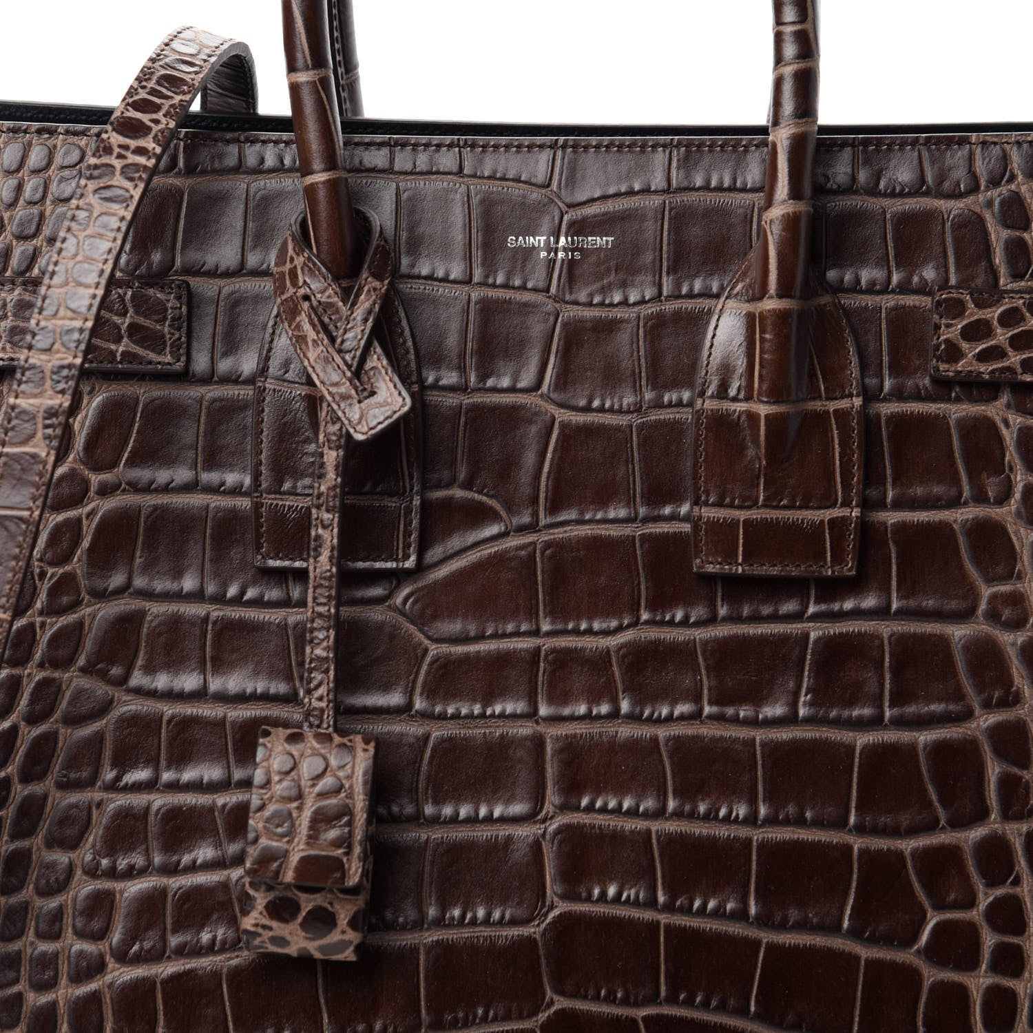 Saint Laurent Calfskin Crocodile Embossed Small Sac De Jour Brown 11 of 11