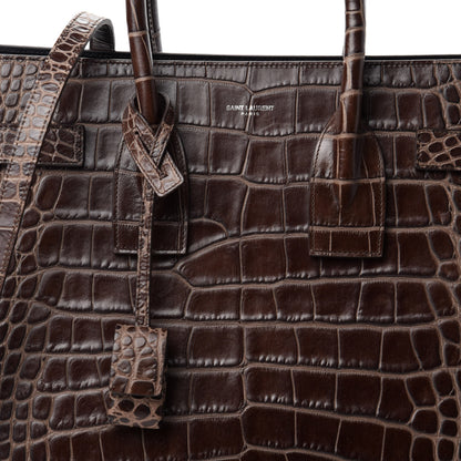 Saint Laurent Calfskin Crocodile Embossed Small Sac De Jour Brown 11 of 11