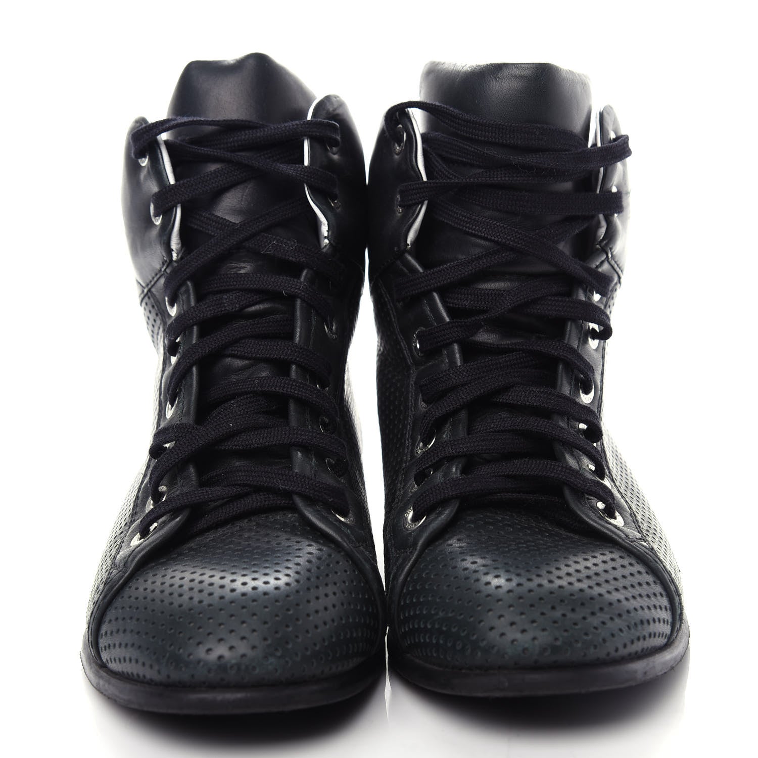 Chanel Perforated Lambskin High Top CC Sneakers 36.5 Black 5 of 10