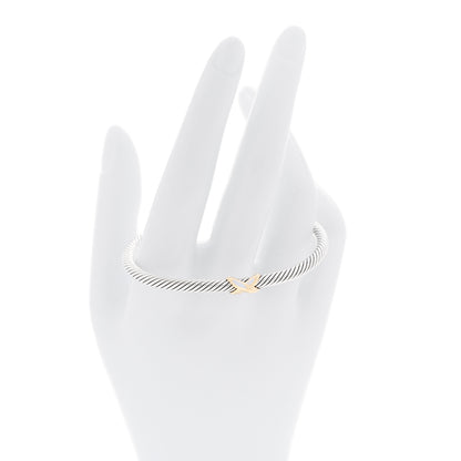 David Yurman Sterling Silver 18K Yellow Gold 4mm X Station Cable Bracelet 2 of 4