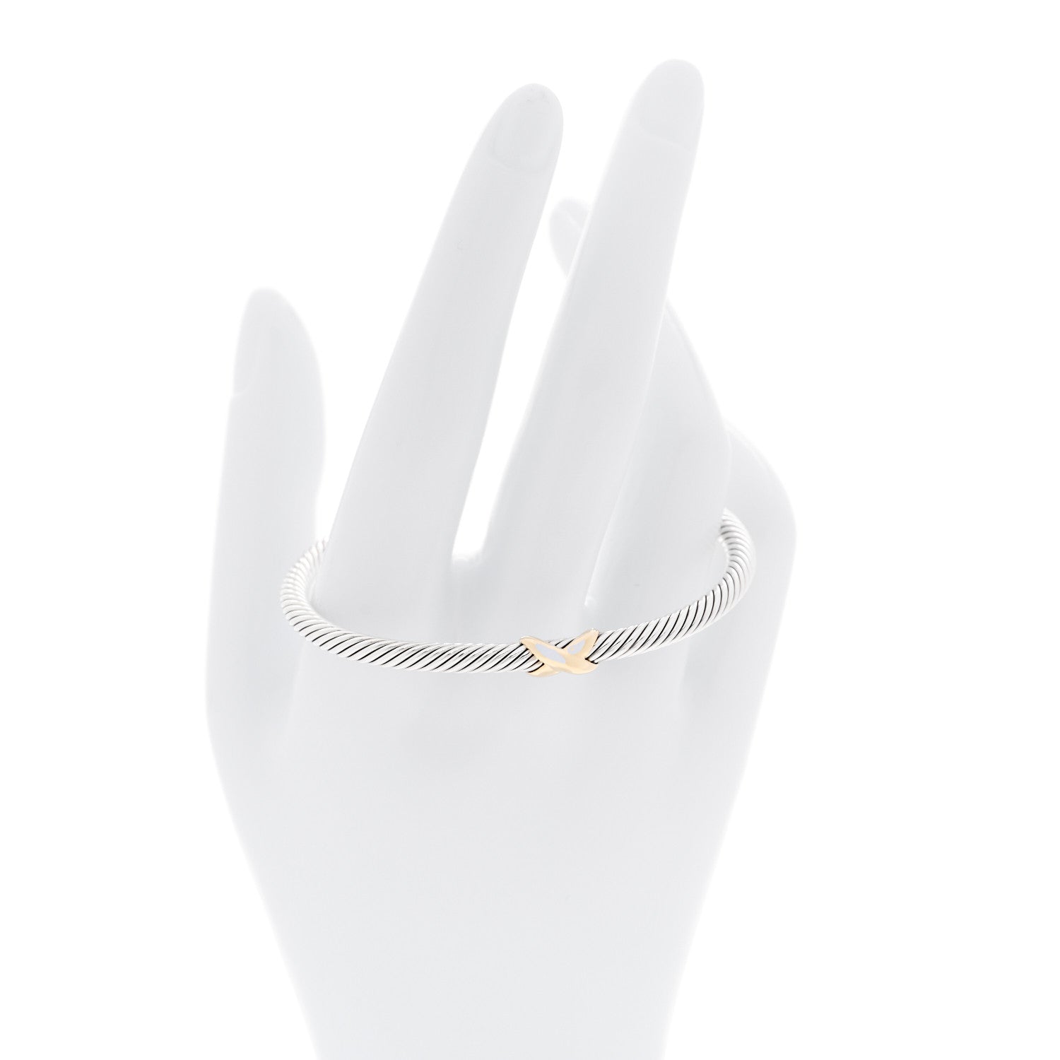 David Yurman Sterling Silver 18K Yellow Gold 4mm X Station Cable Bracelet 2 of 4