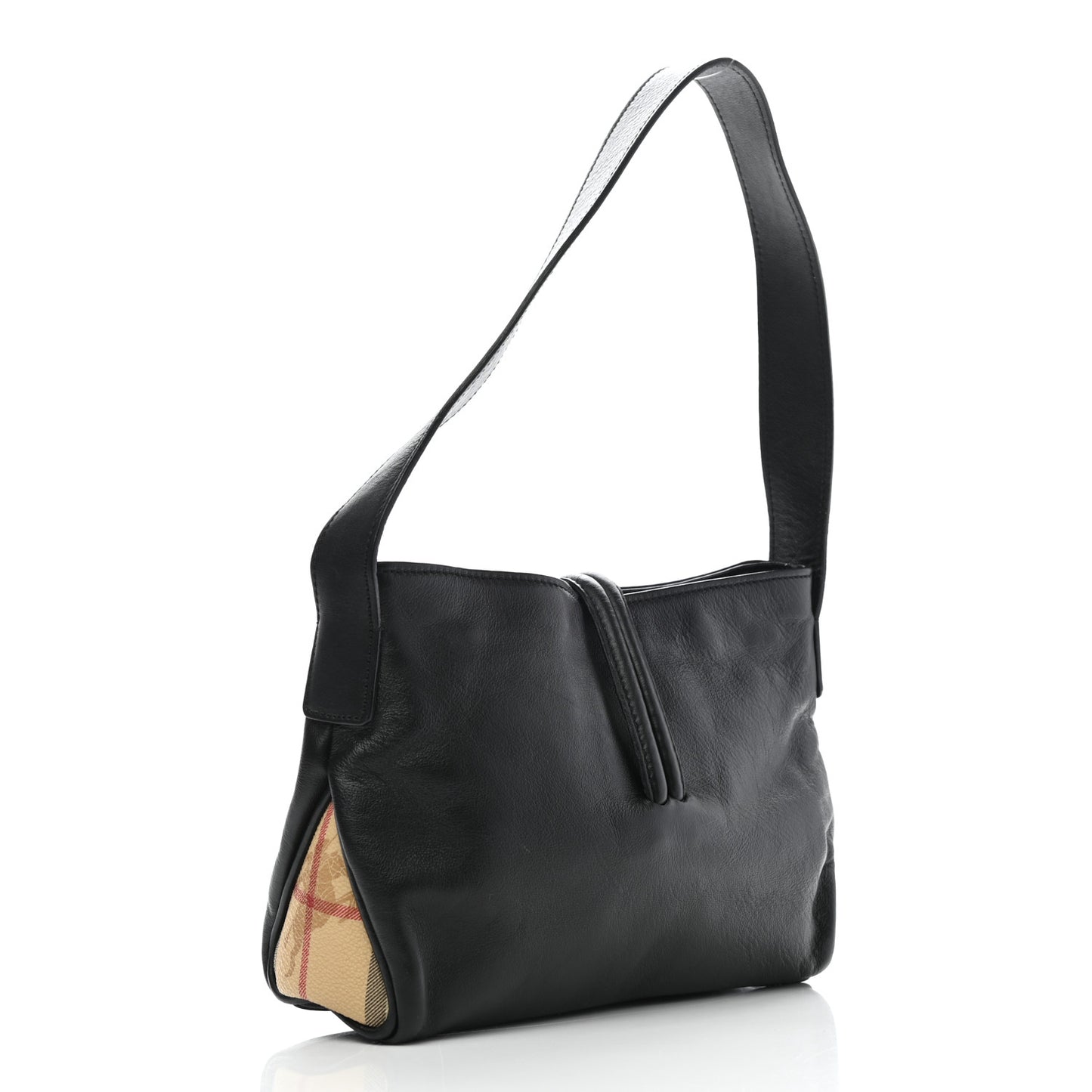 Grainy Calfskin Haymarket Check Horn Toggle Shoulder Bag Black