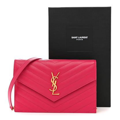 Saint Laurent Grain De Poudre Matelasse Chevron Monogram Envelope Chain Wallet Bubblegum 15 of 15