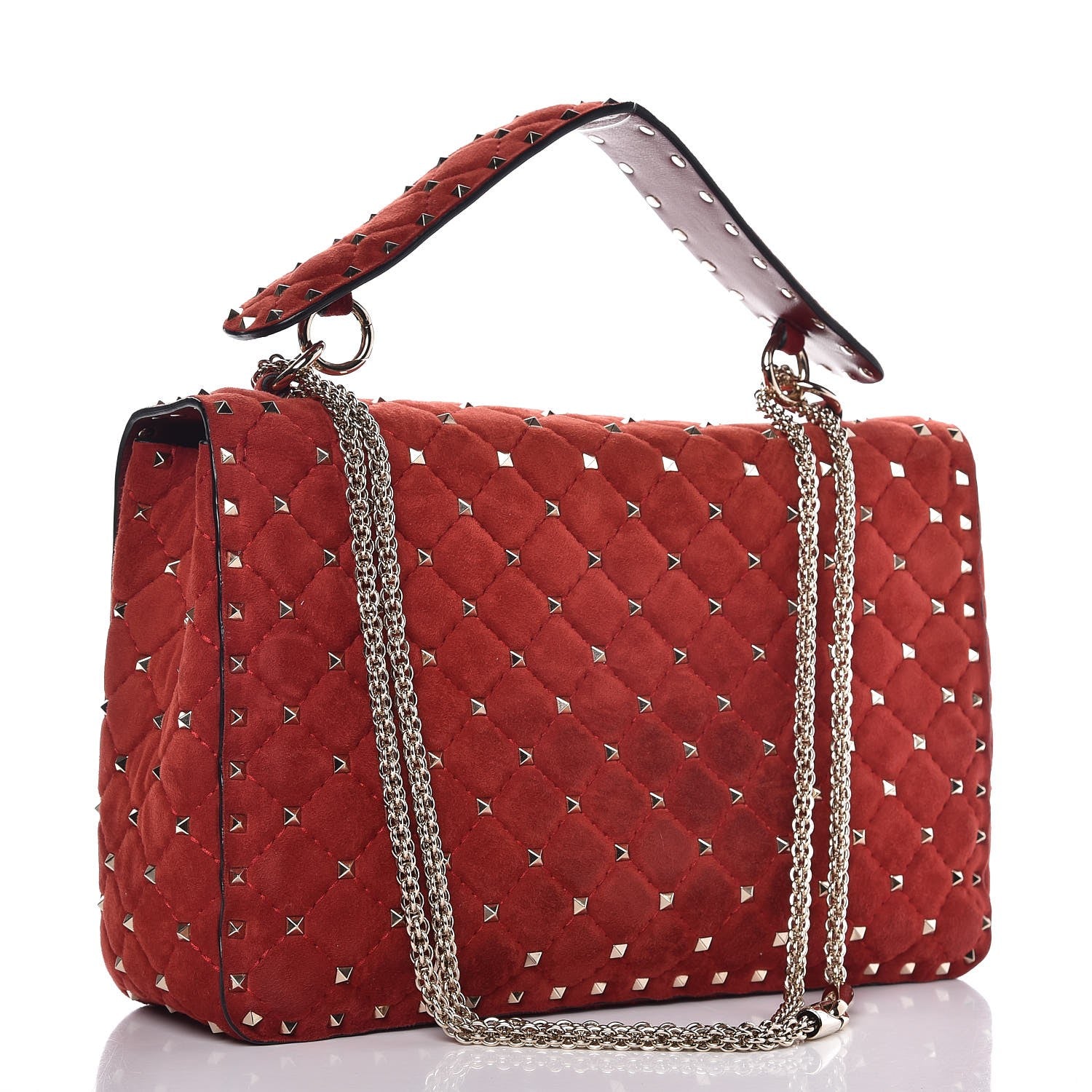 Valentino Garavani Suede Large Rockstud Spike Shoulder Bag Rubino 3 of 8
