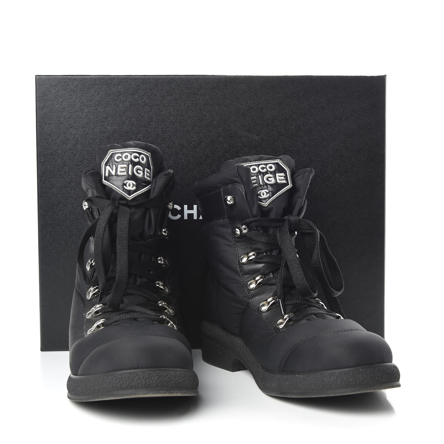 Chanel Nylon Calfskin Womens Coco Neige Short Boots 40 Black 11 of 11