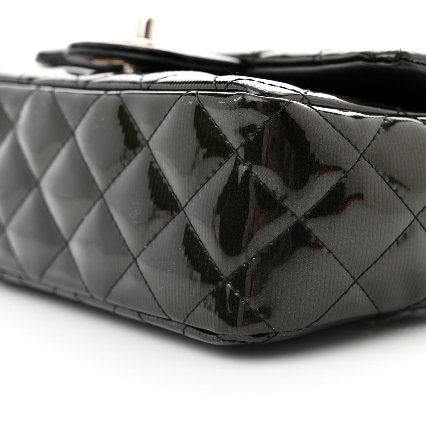 Striated Patent Quilted Mini Rectangular Flap Black