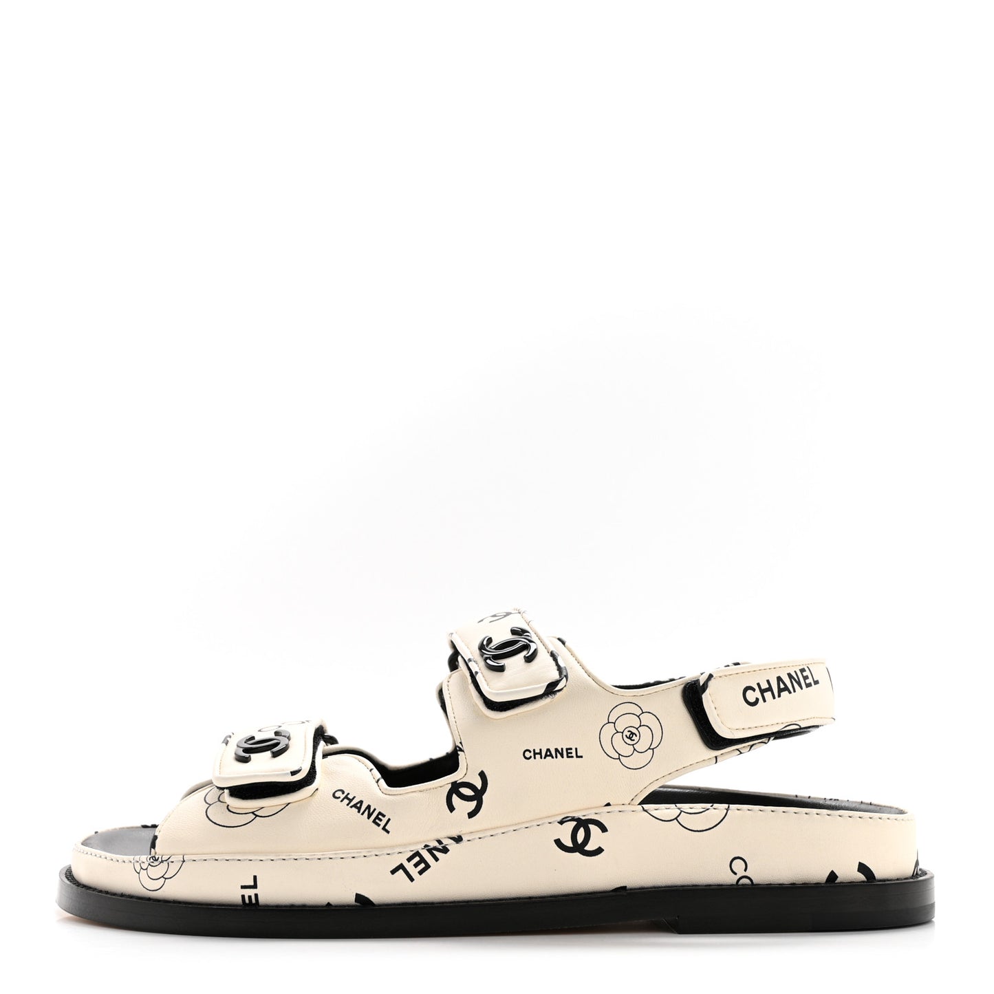 Lambskin Printed CC Velcro Dad Sandals 37.5 White Black