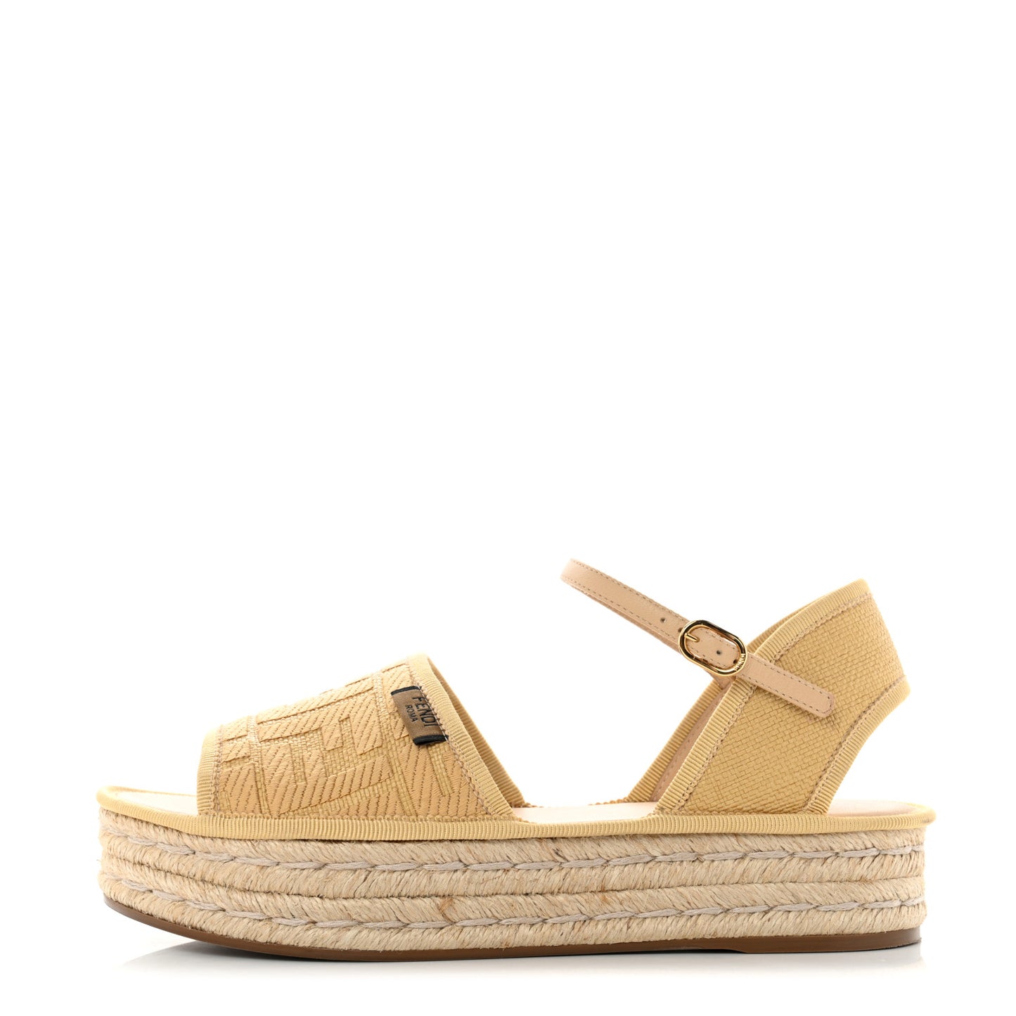 Raffia FF Embroidered Espadrille Platform Sandals 37 Natural