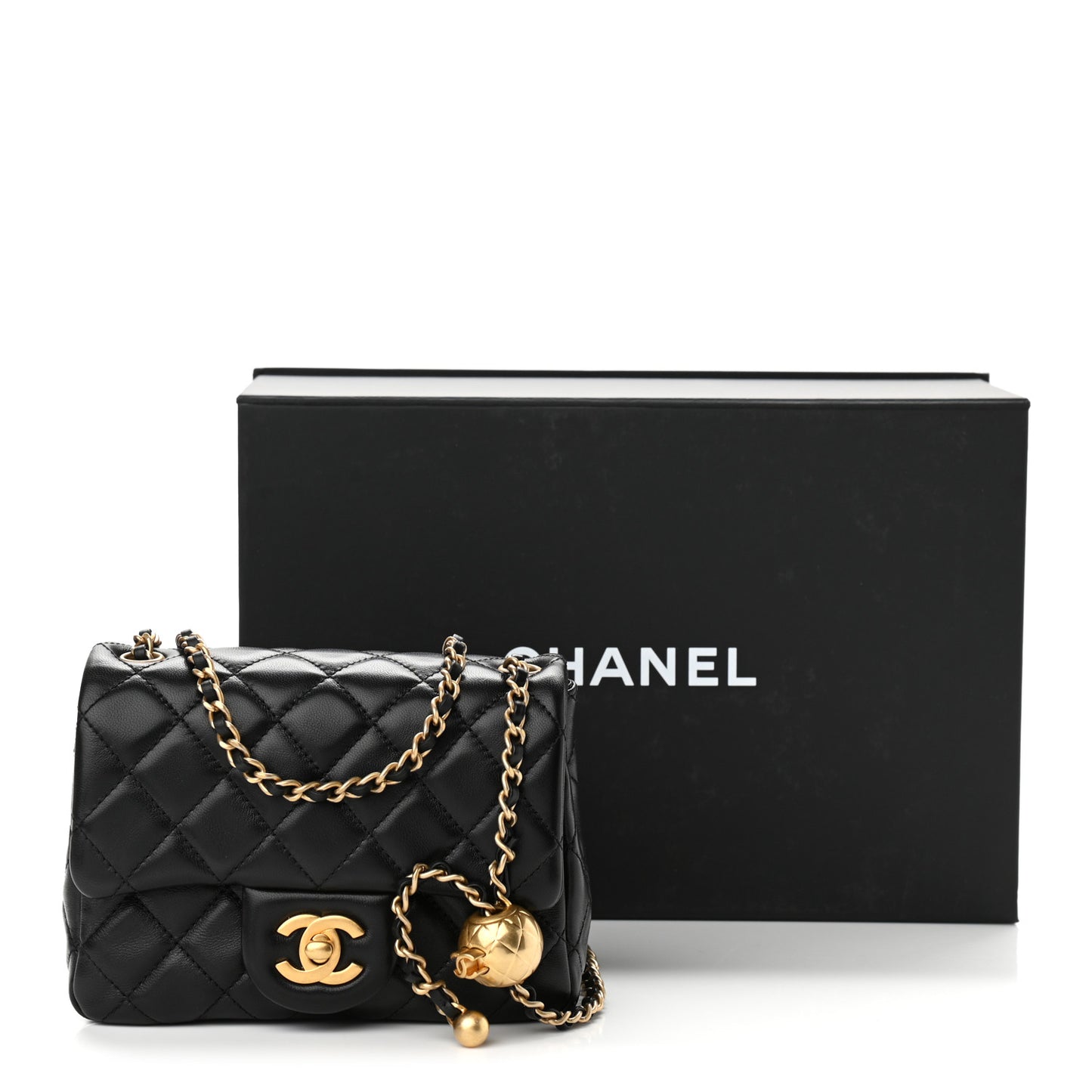 Lambskin Quilted Mini Pearl Crush Flap Black