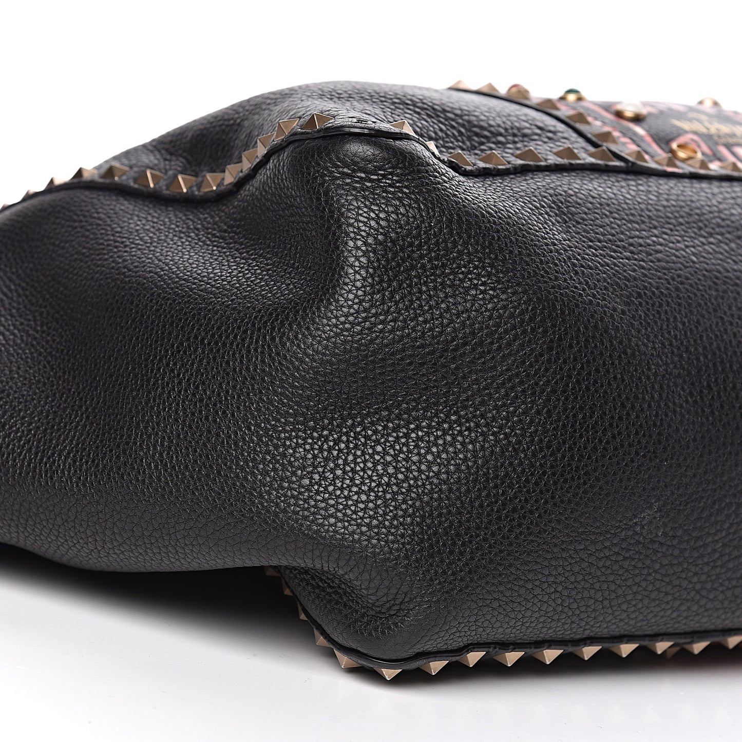 Grained Calfskin Tribal Large Rockstud Rolling Crossbody Tote Black