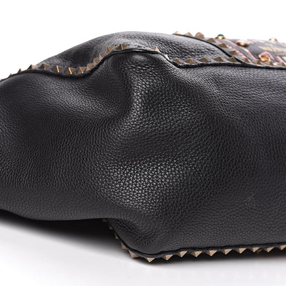 Valentino Garavani Grained Calfskin Tribal Large Rockstud Rolling Crossbody Tote Black 10 of 17