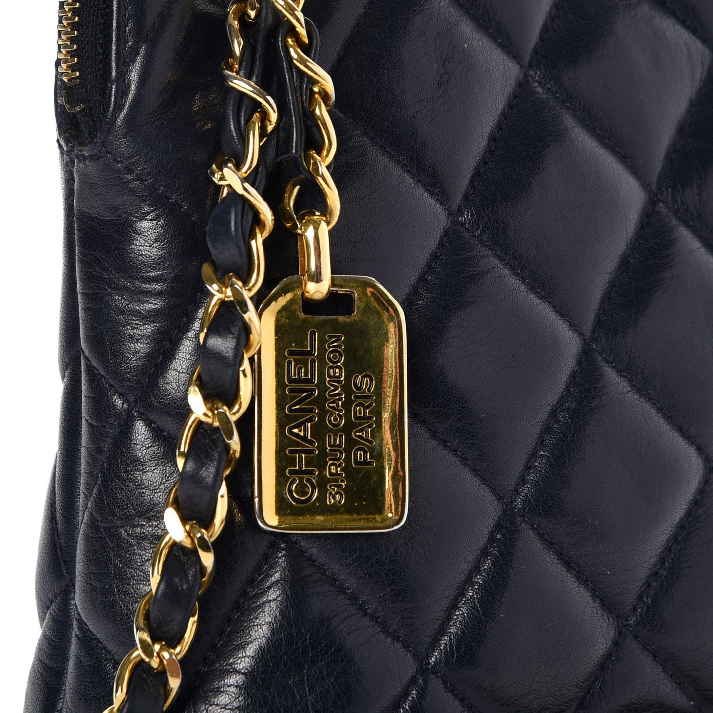 Lambskin Quilted Shoulder Bag Navy Blue