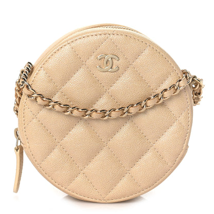 Chanel Iridescent Caviar Quilted Round Clutch With Chain Beige 1 of 9