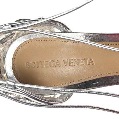 Bottega Veneta Mesh Metallic Nappa Mirror Stretch Ankle Tie Sandals 37 Silver 7 of 8