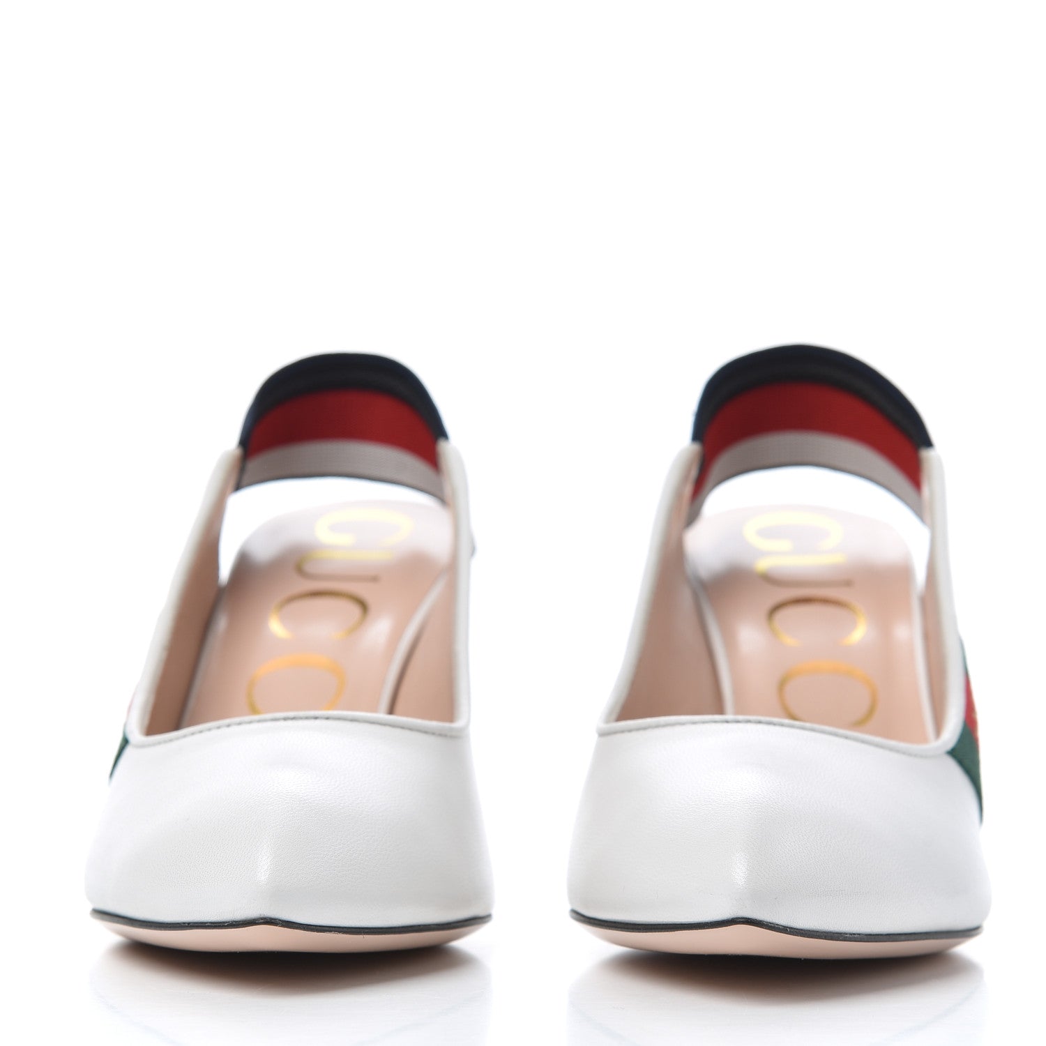 Gucci Malaga Kid Web Sylvie Mid Heel Slingback Pumps 35.5 White 2 of 9