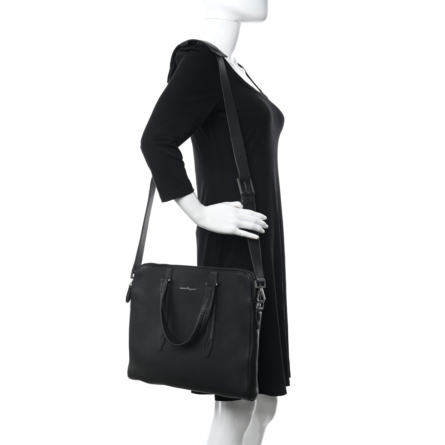 Salvatore Ferragamo Calfskin Firenze Briefcase Black 2 of 10
