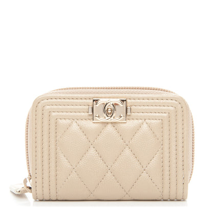Chanel Caviar Quilted Boy Zip Around Coin Purse Wallet Light Gold 1 of 7