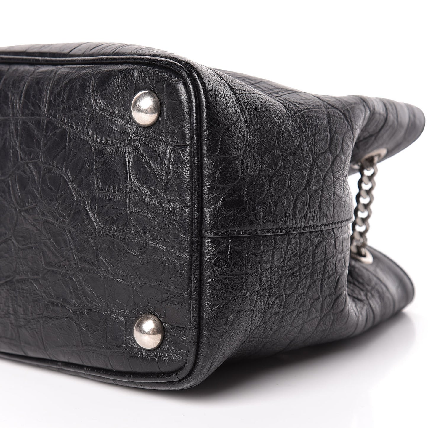 Calfskin Crocodile Embossed Baby Emmanuelle Bucket Bag Black