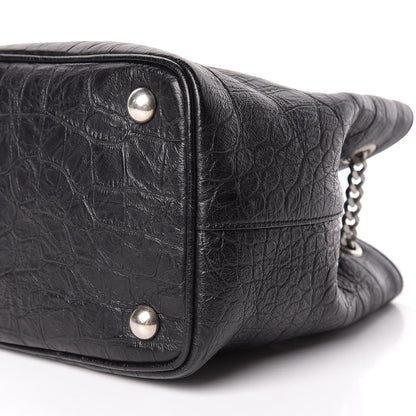 Saint Laurent Calfskin Crocodile Embossed Baby Emmanuelle Bucket Bag Black 6 of 10