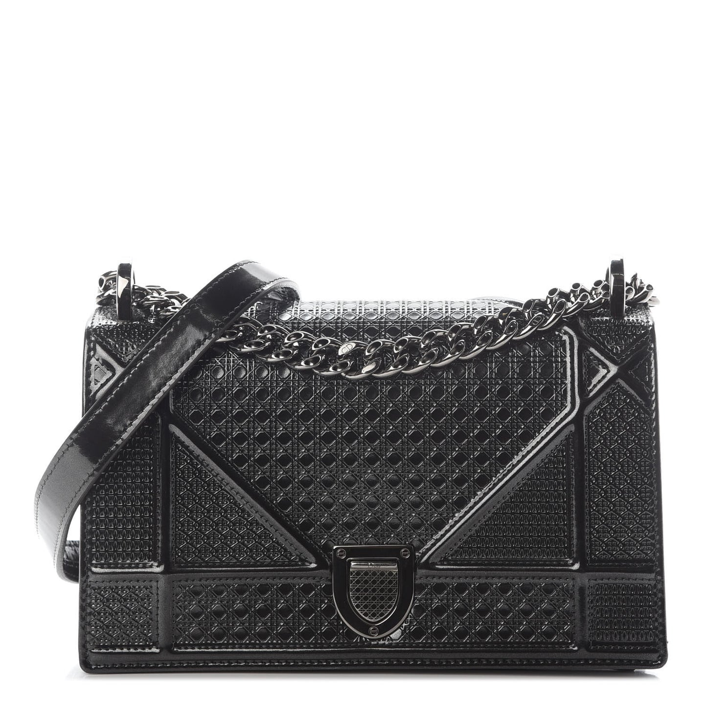 Metallic Patent Micro-Cannage Medium Diorama Flap Bag Graphite