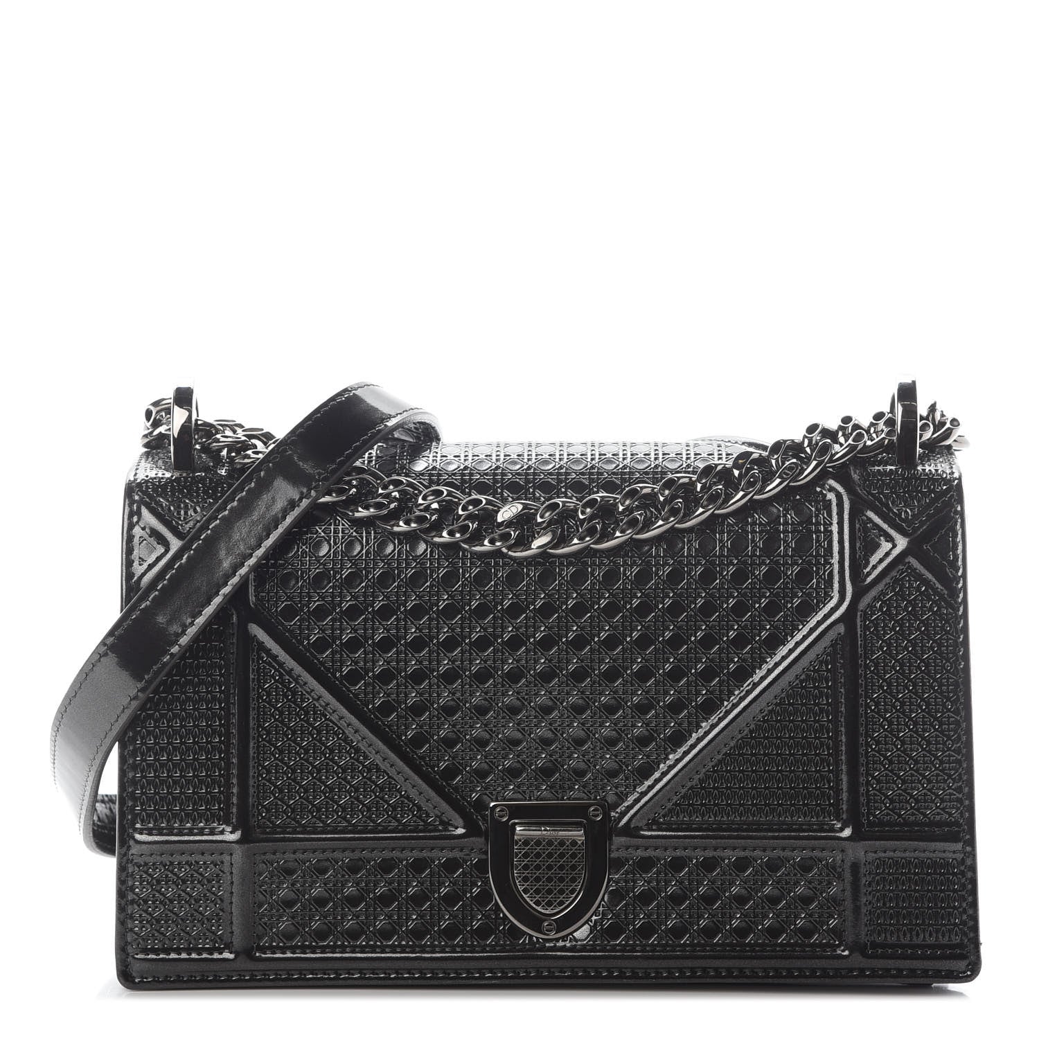 Christian Dior Metallic Patent Micro-Cannage Medium Diorama Flap Bag Graphite 1 of 8