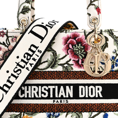 Christian Dior Canvas Petites Fleurs Embroidered Medium Lady D-Lite White Multicolor 7 of 9