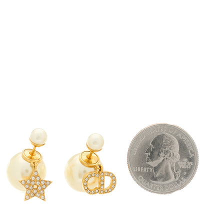 Christian Dior Pearl Crystal Mise En Dior Logo Tribal Earrings Gold 2 of 5