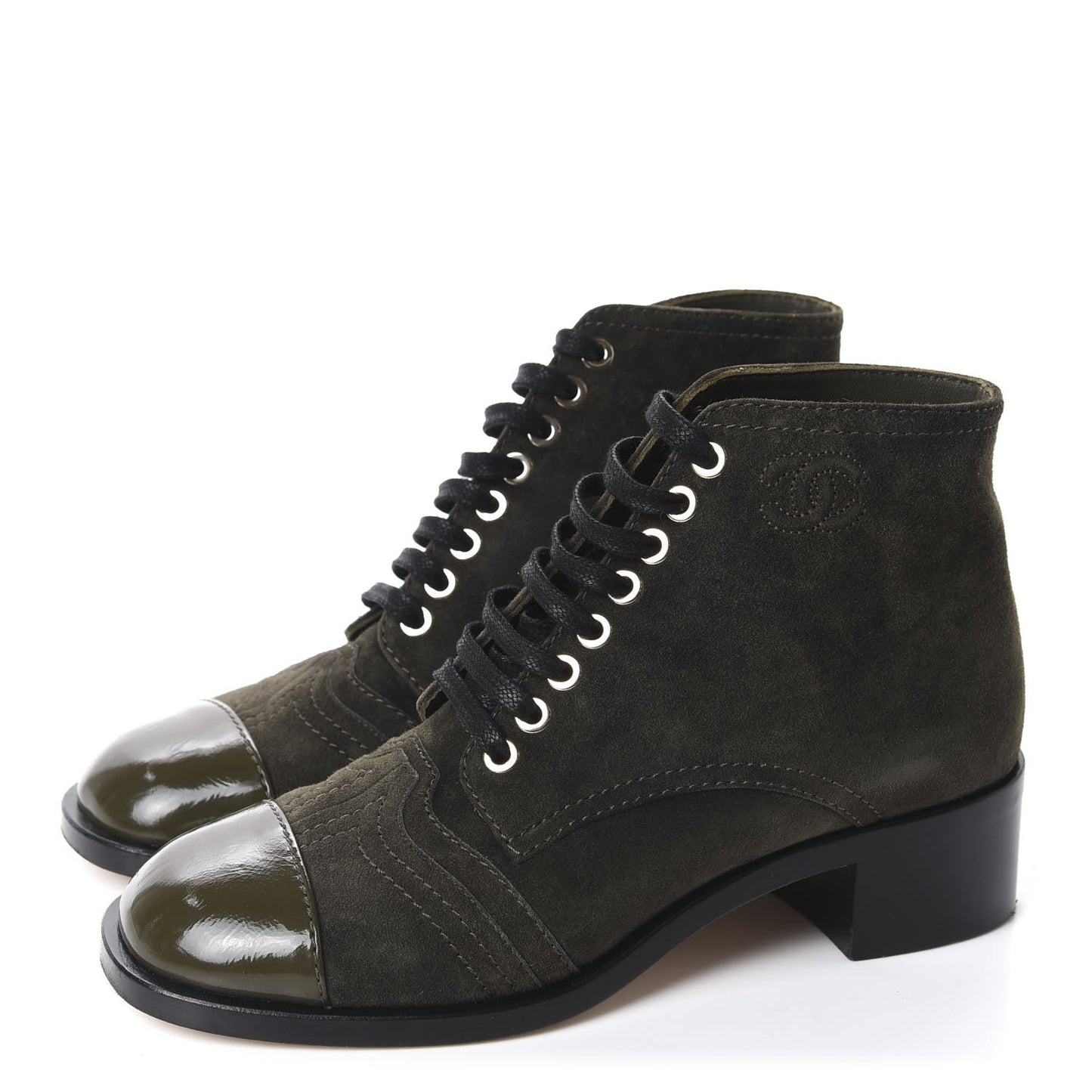 Suede Patent CC Lace Up Boots 35.5 Green