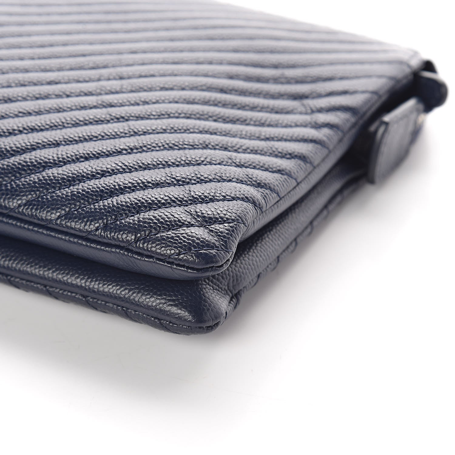 Chanel Caviar Chevron Quilted Small Zipped Pouch Navy 9 of 10