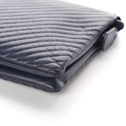 Chanel Caviar Chevron Quilted Small Zipped Pouch Navy 9 of 10