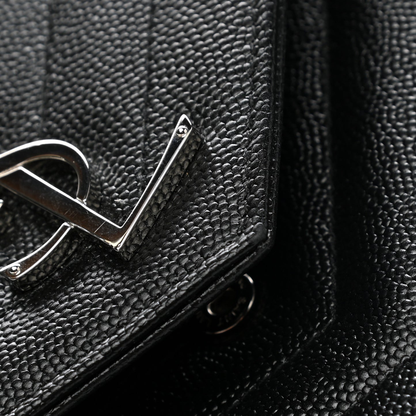 Grain De Poudre Matelasse Chevron Monogram Envelope Clutch Black
