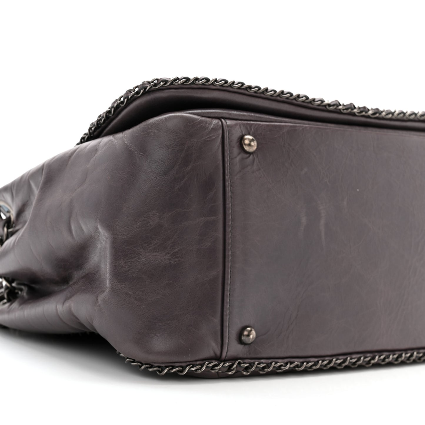 Calfskin Quilted Large CC Enchained Accordion Flap Grey