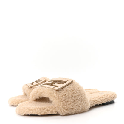 Fendi Shearling FF Baguette Slide Sandals 38.5 Beige Naturale 4 of 9
