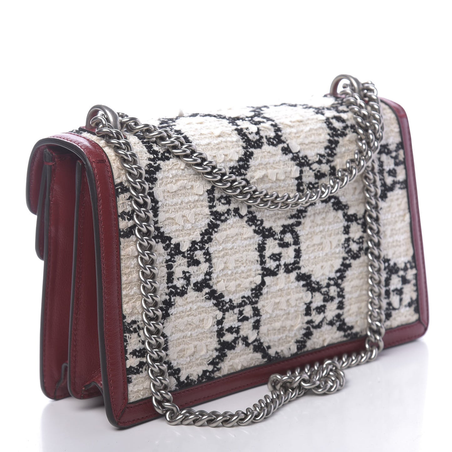 Tweed GG Monogram Small Dionysus Shoulder Bag White Black Romantic Cherry