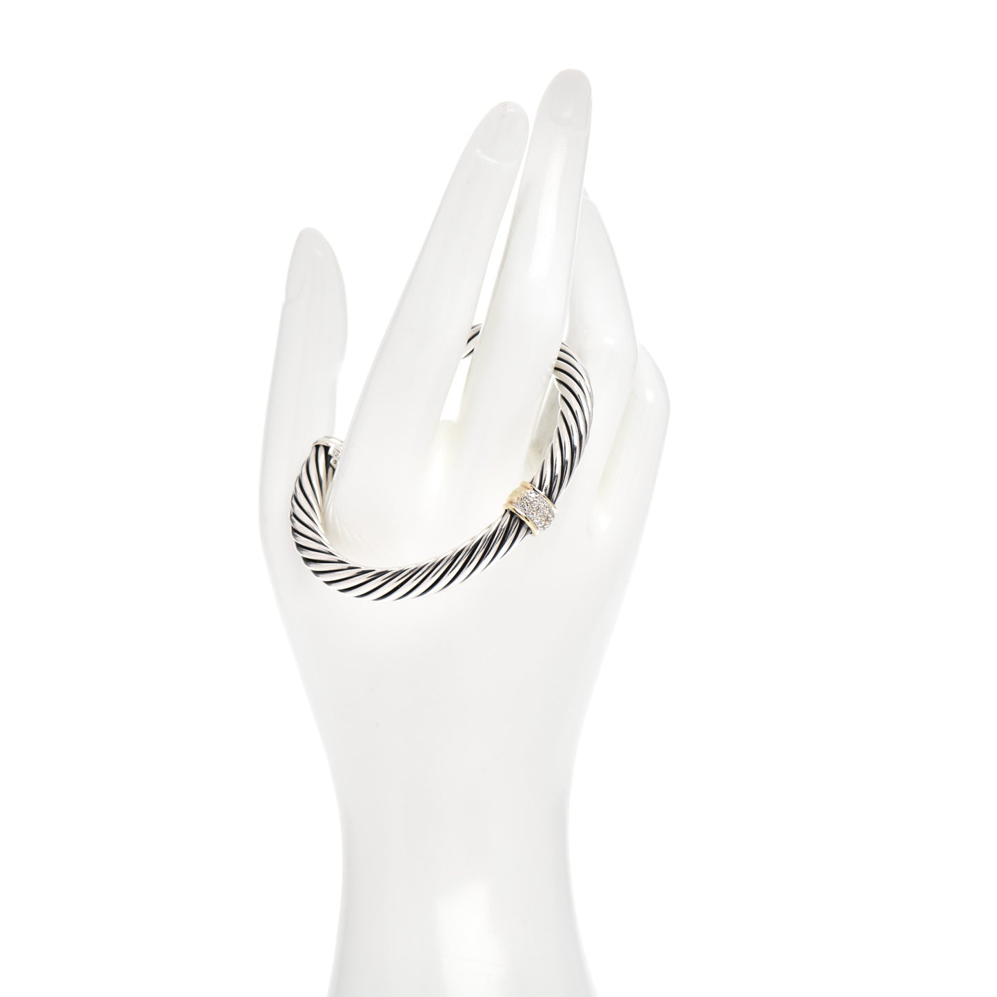 Sterling Silver 18K Yellow Gold Diamond 7mm Cable Classics Station Bracelet