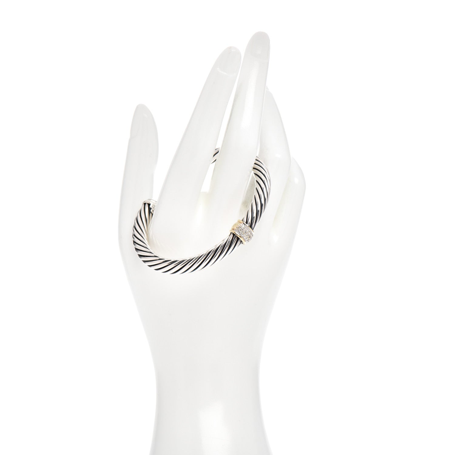 David Yurman Sterling Silver 18K Yellow Gold Diamond 7mm Cable Classics Station Bracelet 2 of 4