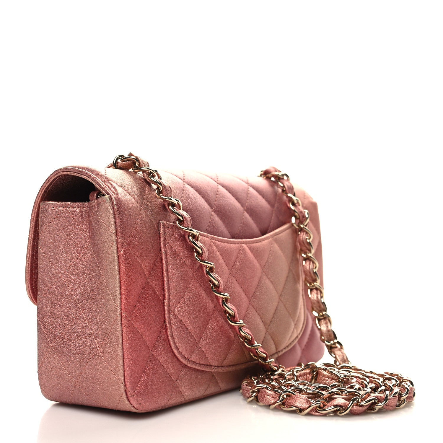 Chanel Metallic Lambskin Quilted Ombre Mini Rectangular Flap Pink 3 of 11