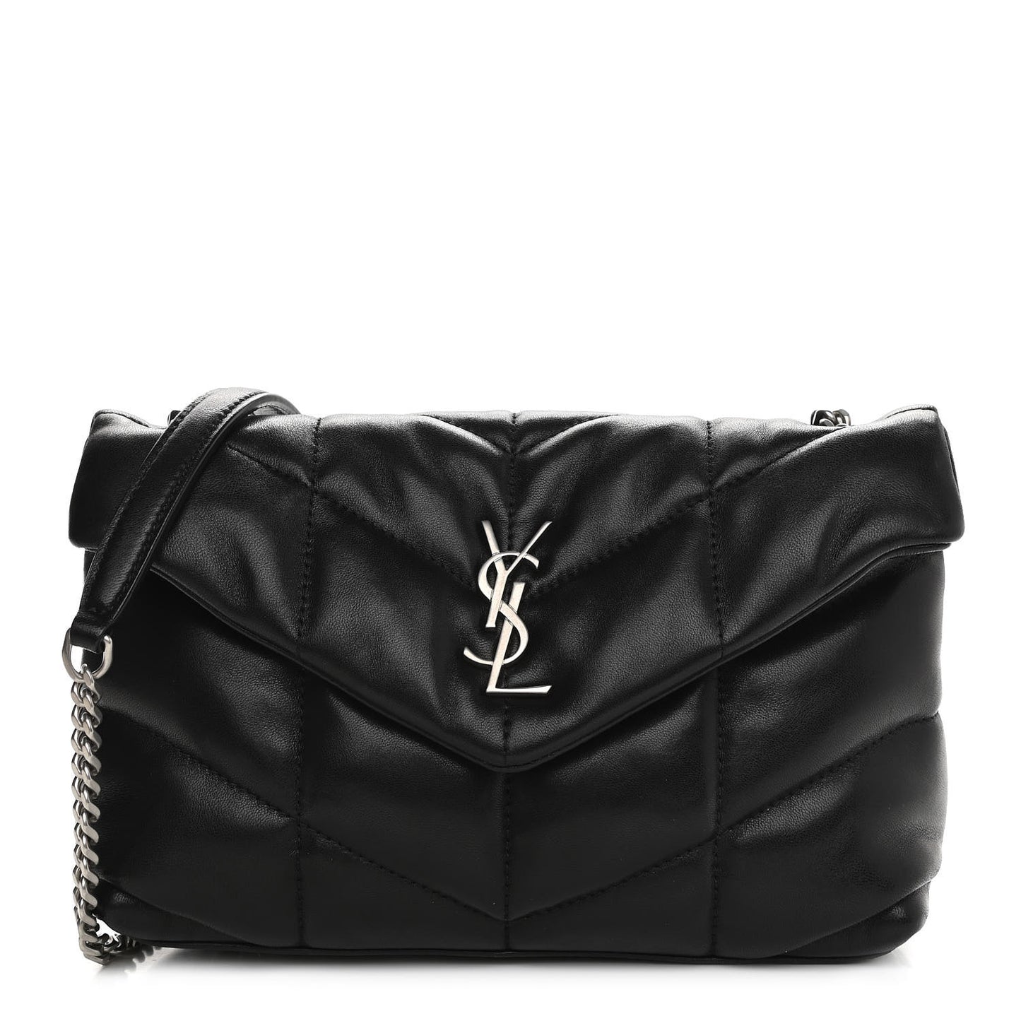 Lambskin Quilted Toy Loulou Puffer Monogram Chain Satchel Black