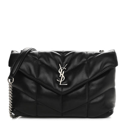 Saint Laurent Lambskin Quilted Toy Loulou Puffer Monogram Chain Satchel Black 1 of 11