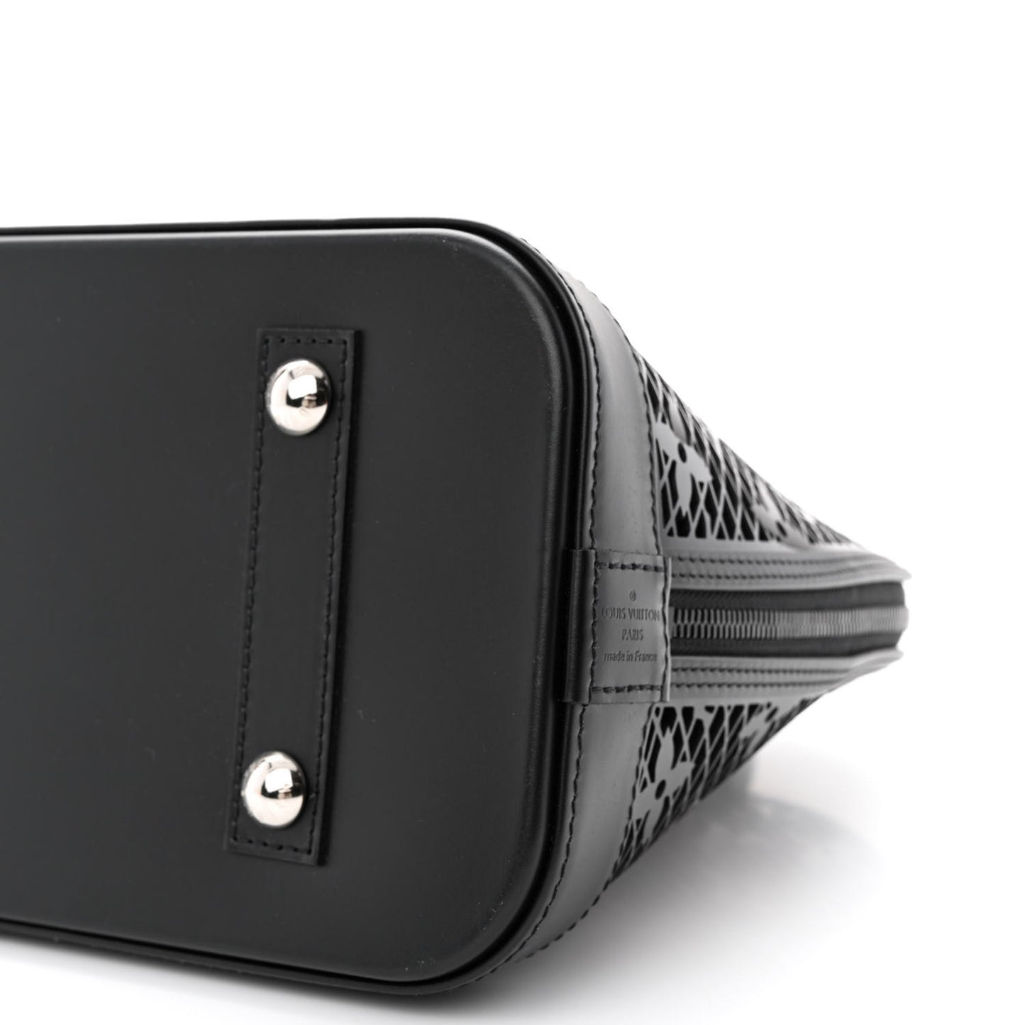 Patent Calfskin Laced Monogram Alma PM Black
